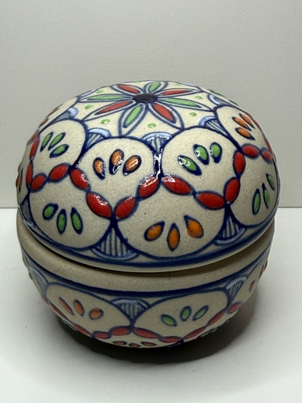 Vintage Servinyl Mexico Hand-Painted Floral Ceramic Trinket Box Multicolor dish